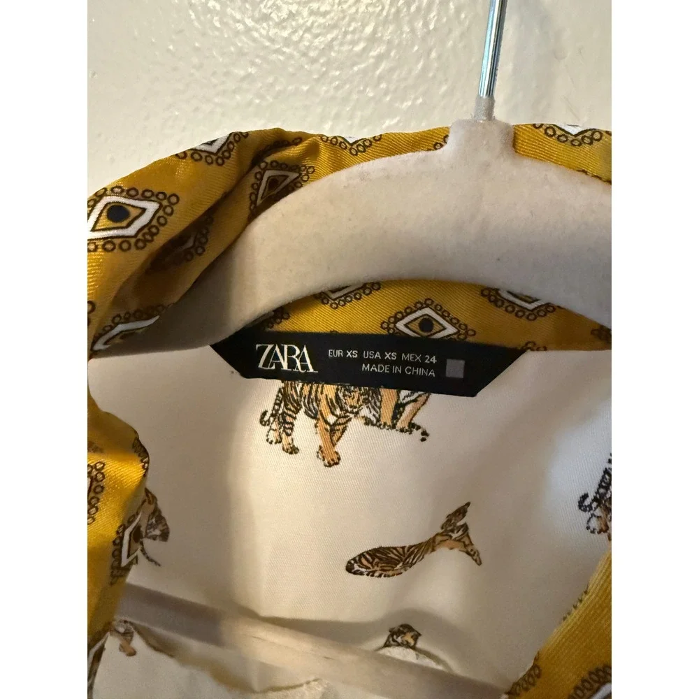 Zara tiger blouse contrast collar button up XS boxy oversize fit loose funky fun - Picture 4 of 8